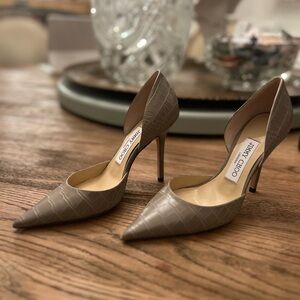 Jimmy Choo Taupe Croc-Embossed Heels